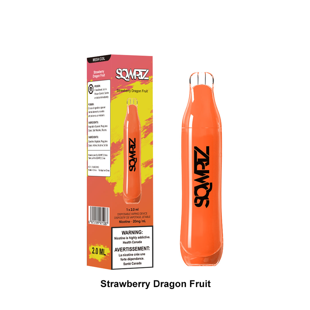 Disposable vape- 4000 Puffs- 650mAh- Mesh coil- 2ml liquid- Vape flavour- Strawberry dragon fruit- Sqwrtz- vape wholesale